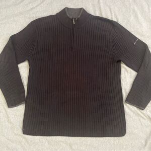 DKNY Active 1/4 Zip Cable Knit Mock Neck Sweater XL Charcoal Gray Pullover